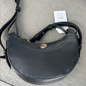 Women’s Black Crescent Crossbody Bag with Gold Hardware